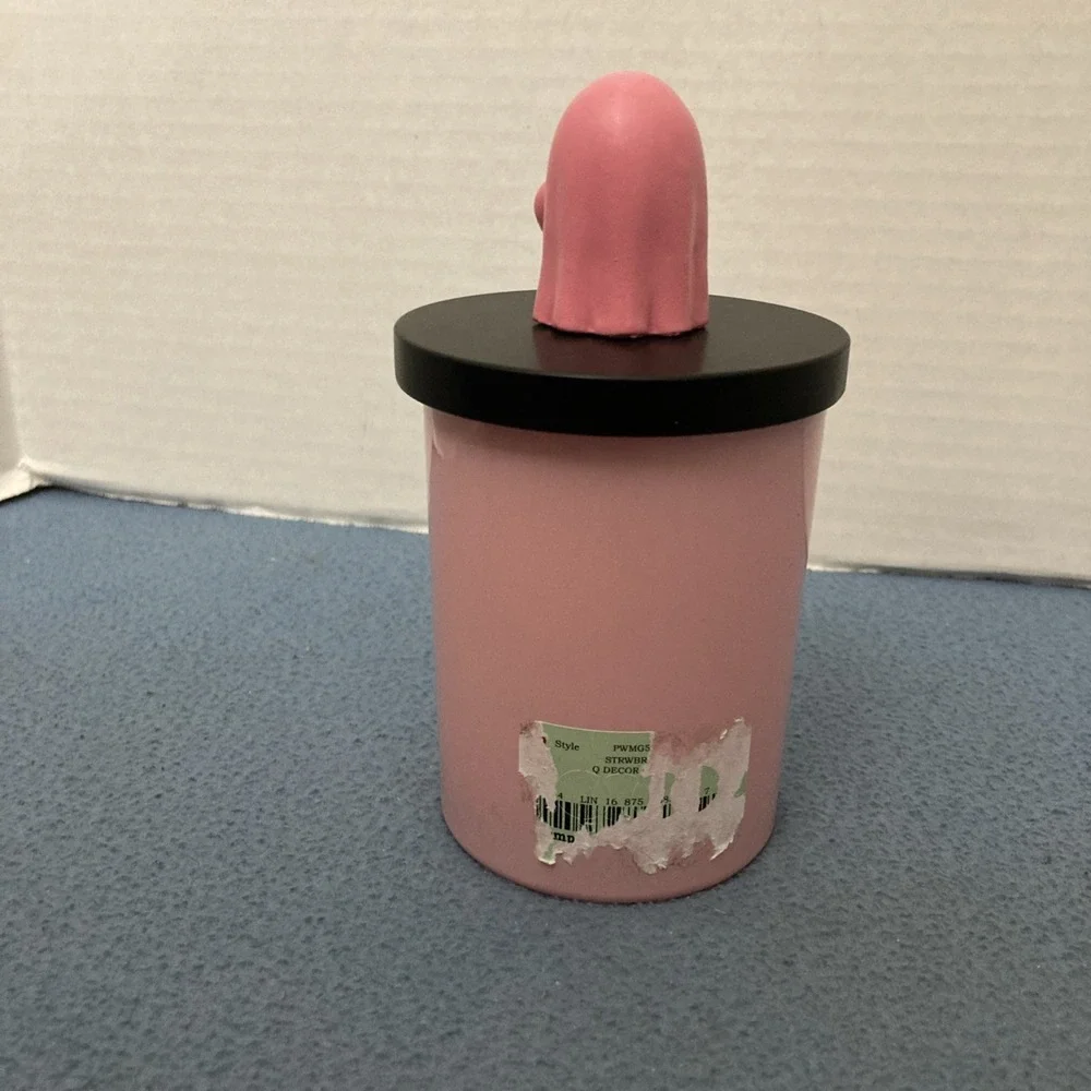 Paper White Candle Co Pink 8.8 oz Strawberry Cream Scented Candle w/Ghost Topper